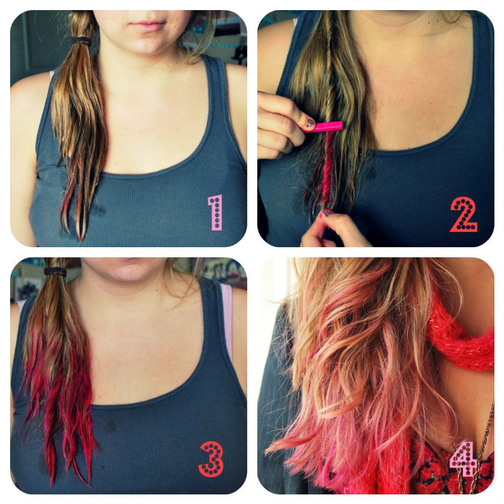 picture depicting steps to use hair chalk for coloring the hair